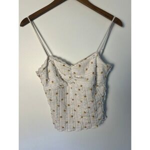 Good Days Med Project White Floral Lace Trim Cami Top Sweetheart Ruched Boho Y2K